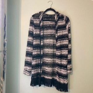 Black and white hooded cardigan